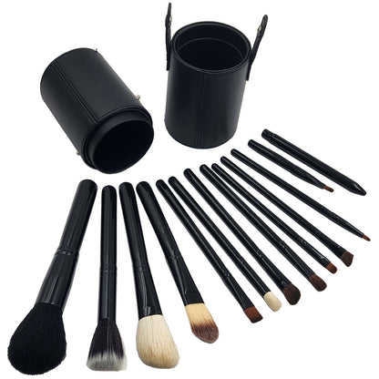 12 Piece Makeup Brush Set with Artificial Leather Cup Holder Case