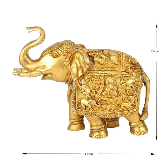 Brass Engraved Elephant Fengsui Vastu Idol Figurines Statue For Home Decor