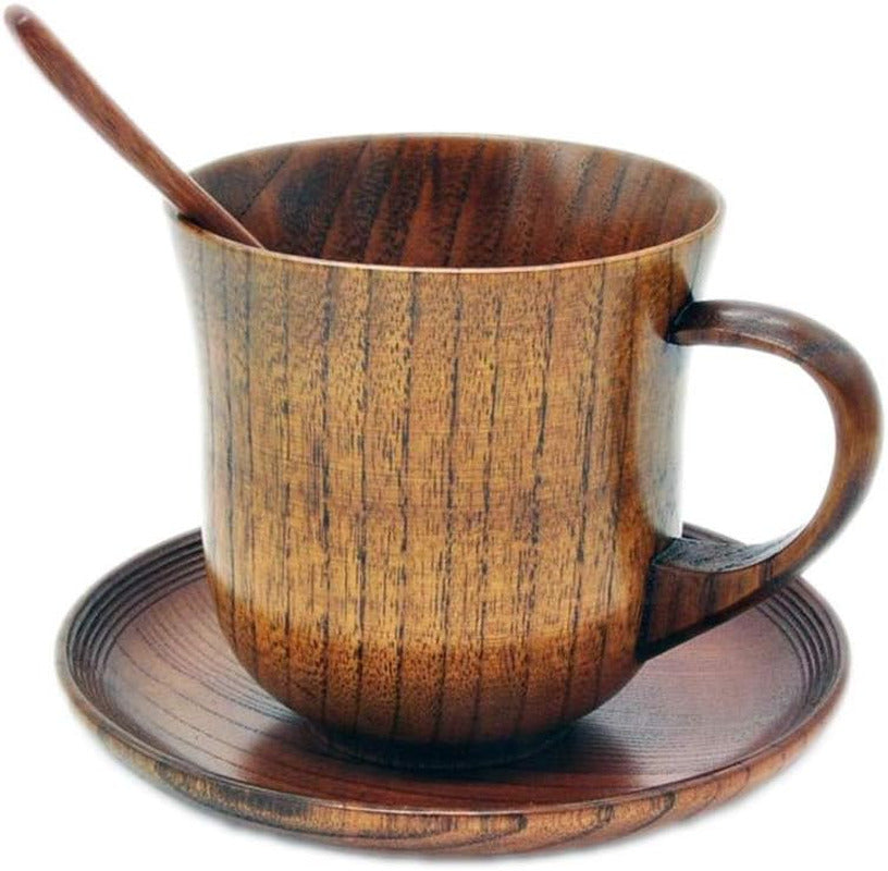 Handmade Wooden Mugs Set Vintage Teacup Coffee Espresso Saucer and Spoon Gift