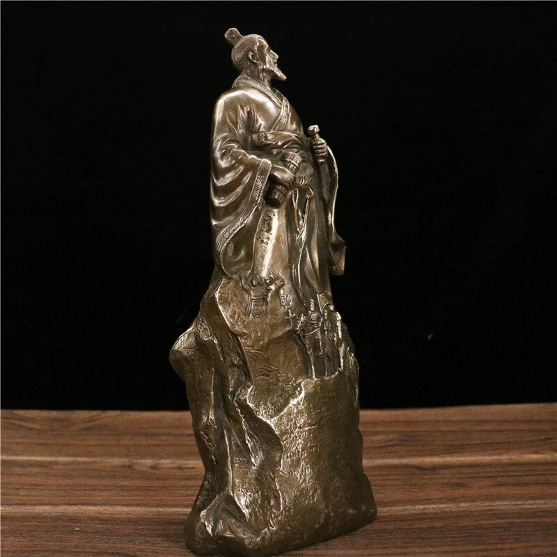 12" Brass Sun Tzu Statue Chinese Art of War Author Strategist Decor