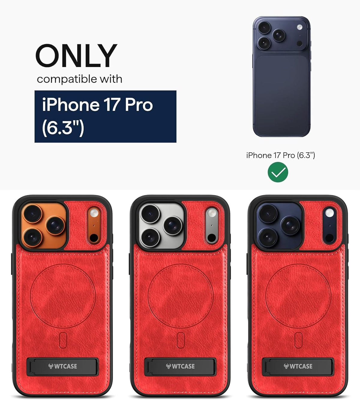 Magnetic for Iphone 17 Pro Leather Case,Built-In Invisible Stand [Compatible wit