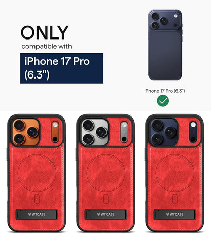 Magnetic for Iphone 17 Pro Leather Case,Built-In Invisible Stand [Compatible wit