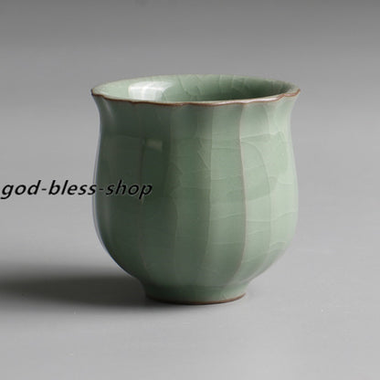 One Tea Cup Petal Design Longquan Celadon Porcelain Cup Ceramic Solid Color 80ml
