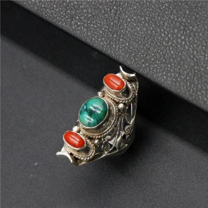 Nepal Handmade Turquoise Ring Open Saddle Band Retro Ethnic Unisex Jewelry