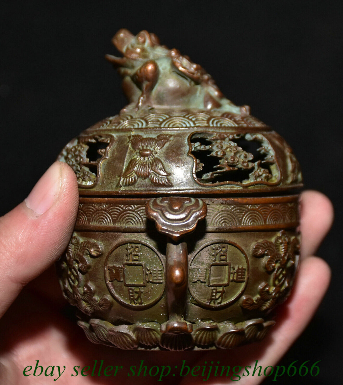 3.6" Marked Old Chinese Bronze Dynasty Frog Wealth incense burner Statue