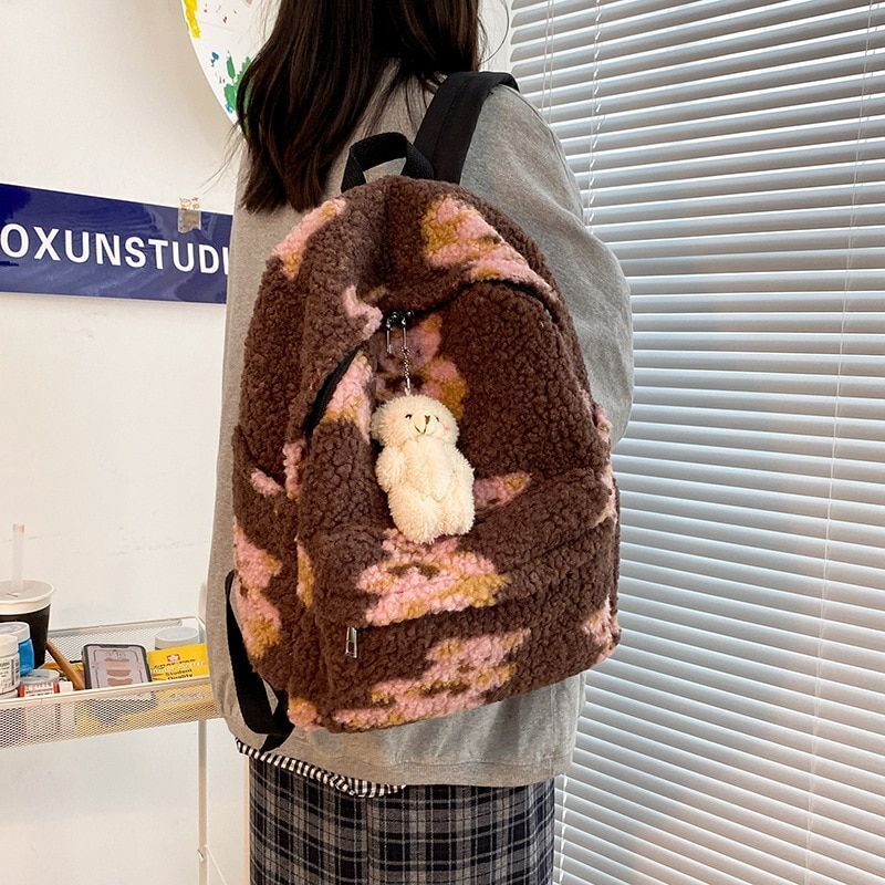 Backpack School Bags Print Travelling Backpack Polyester Zipper 20 L Black/White