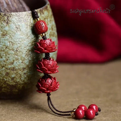 Buddhism Cinnabar Lotus Key Chain Organic Jewellery Carved Fashion Chinese