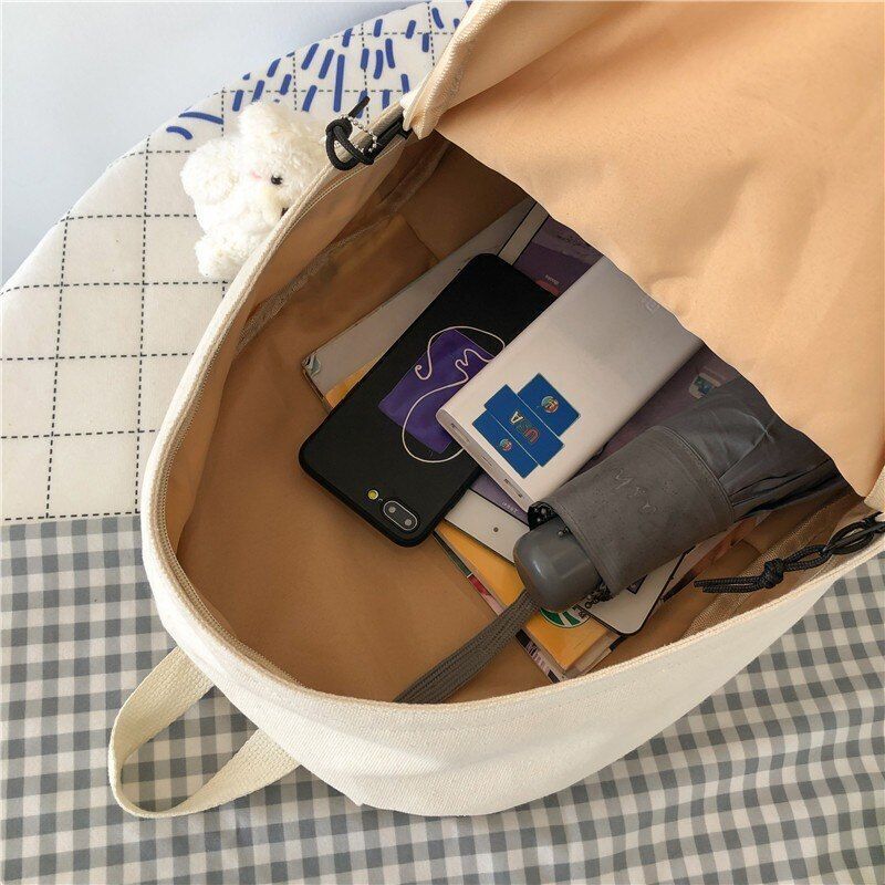 Solid Color Backpack Canvas Waterproof Schoolbag Teenager Bookbags 42*12*31 CM