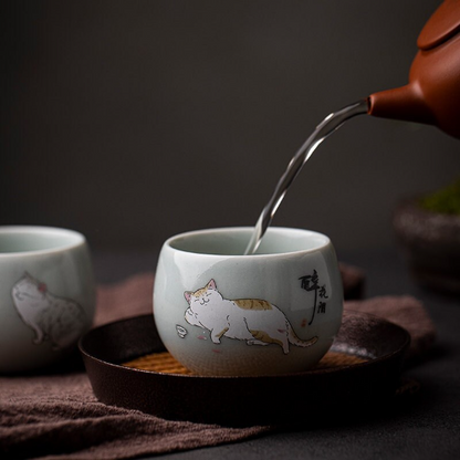 Cute Cat Ceramic Tea Cups Porcelain Kung Fu Tea Cup 110ml
