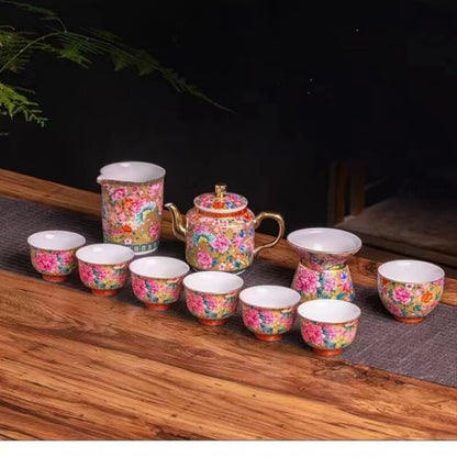 Complete Tea Set Color Enamel Craft Under Glaze Porcelain Tea Pot Matching Cup