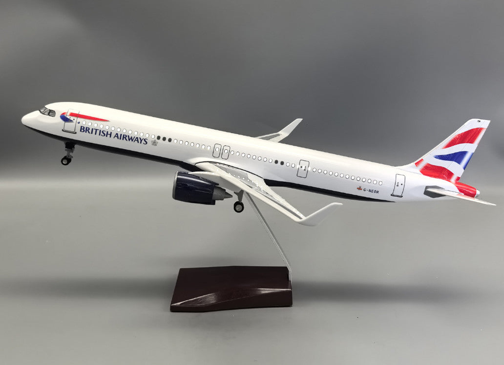 45CM 1:100 BRITISH AIRWAYS AIRBUS A321neo Airplane LED Sound Light Resin Model
