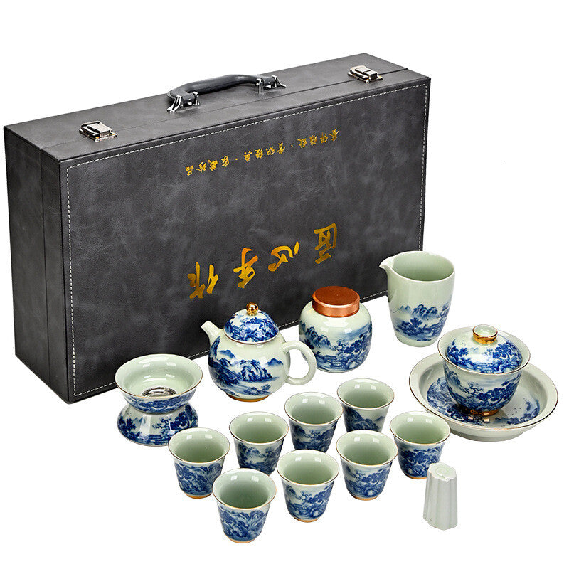 Complete Tea Set True Jingdezhen Blue And White Flower Country Kung Fu Tea Set
