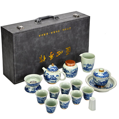 Complete Tea Set True Jingdezhen Blue And White Flower Country Kung Fu Tea Set