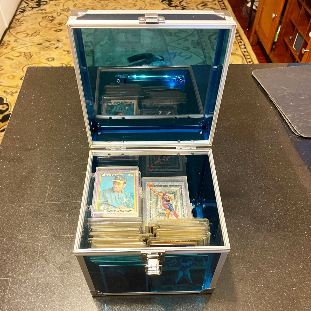 See-Through Blue Acrylic and Metal Storage Box Container with Latch and Handle