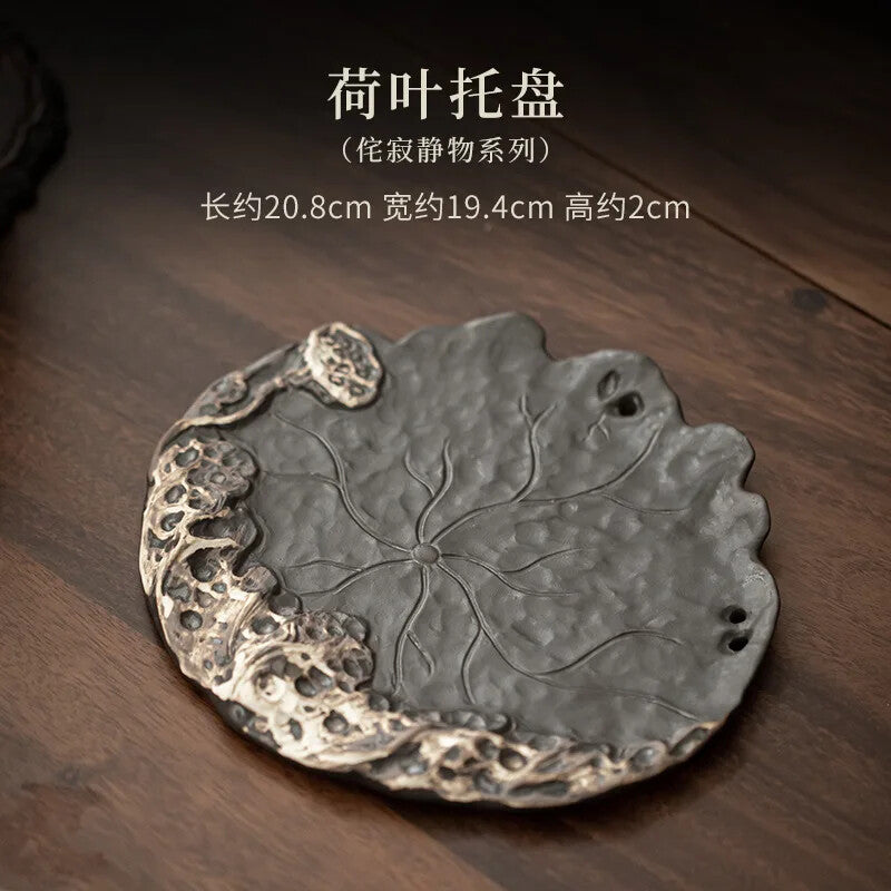 Ceramic Pot Bearing Holder Hanmade Lotus Leaf Dry Bubble Tray Small Tea Tray