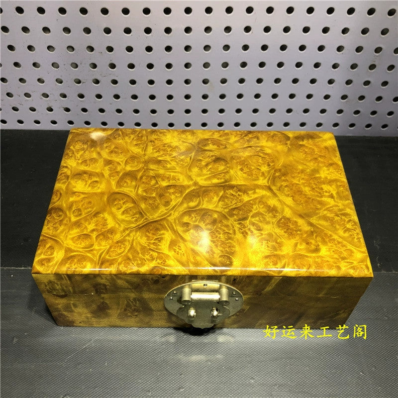 5.9"collect old China Gold-rimmed nanmu Wood Carved jewelry box storage box