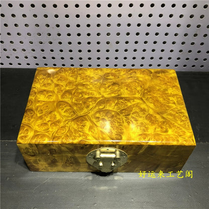 5.9"collect old China Gold-rimmed nanmu Wood Carved jewelry box storage box