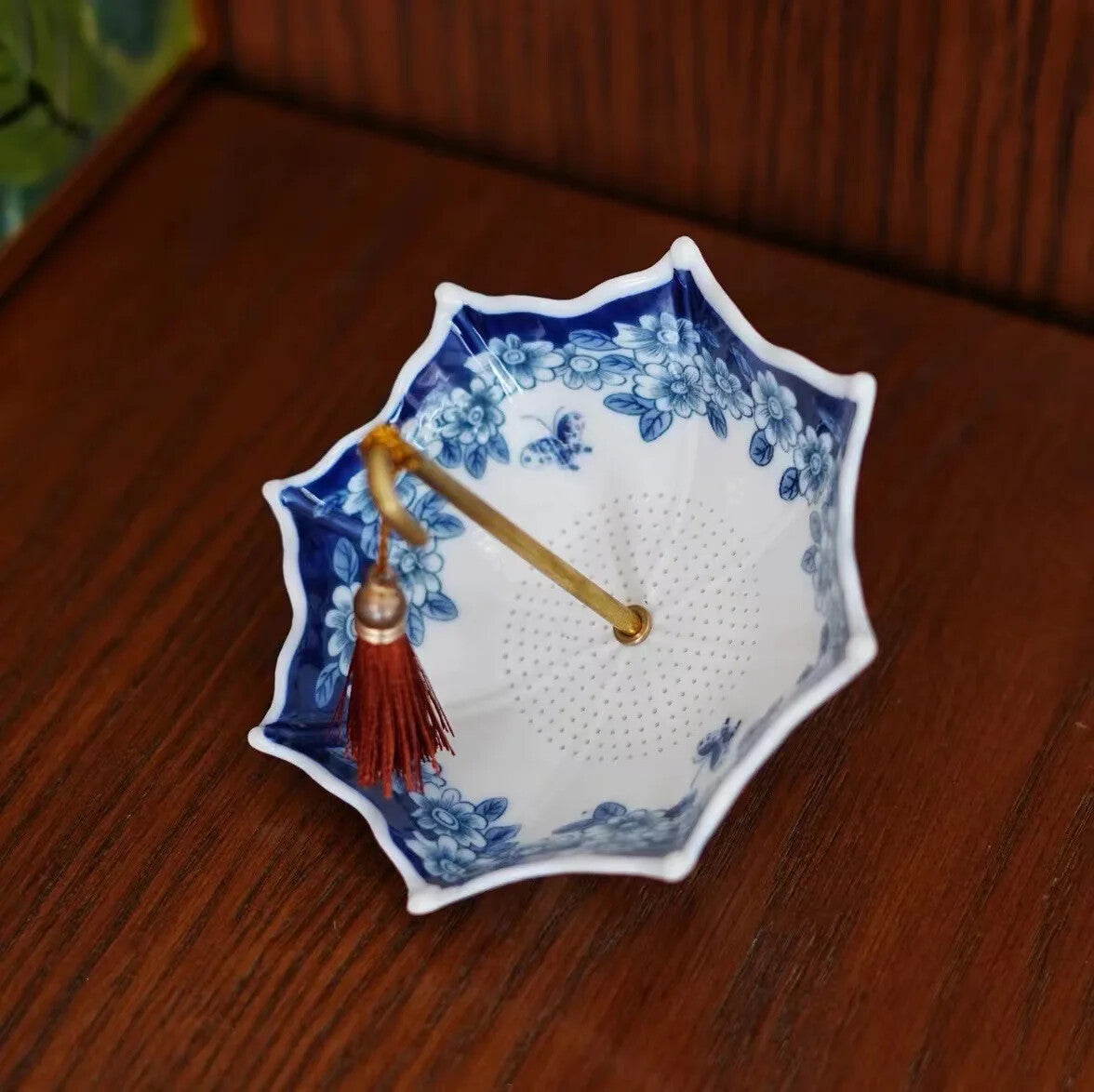 New Blue and White Umbrella Tea Strainer Screen Tea Ceremony Table Decor