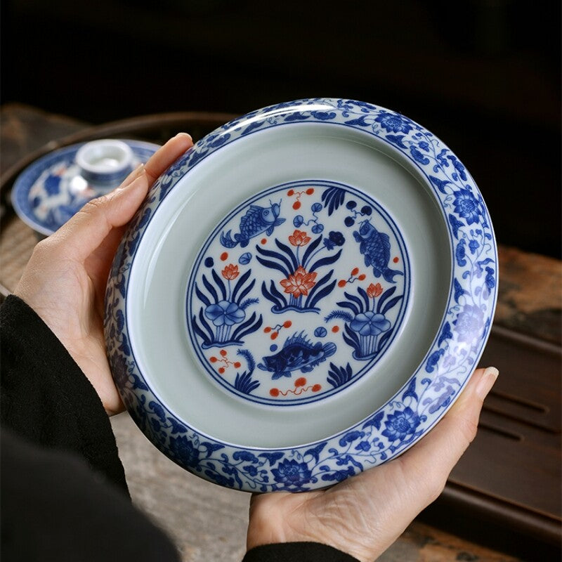 Jingdezhen Craft Porcelain Holder For Tea Pot / Gaiwan Ceramic Base Rack For Lid