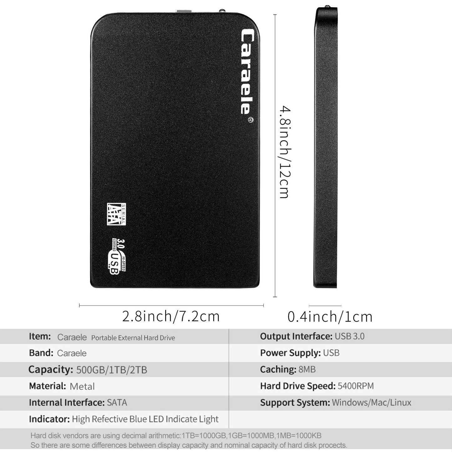 Portable external hard drive HDD USB 3.0 500GB 1TB 2TB--