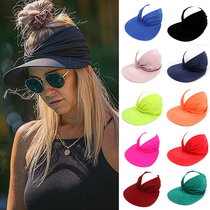 Womens Visor Hat Hollow Empty Top Cap Anti-UV Sun Protection Summer Beach Hats