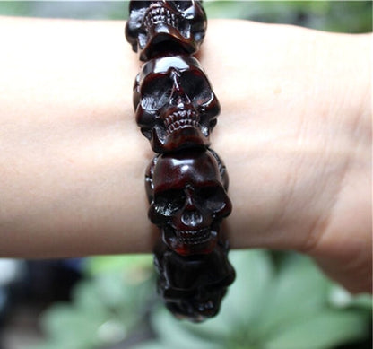 Natural Horn Carved Head Beads Bracelet Hand Chain Buddha Bangle Amulet