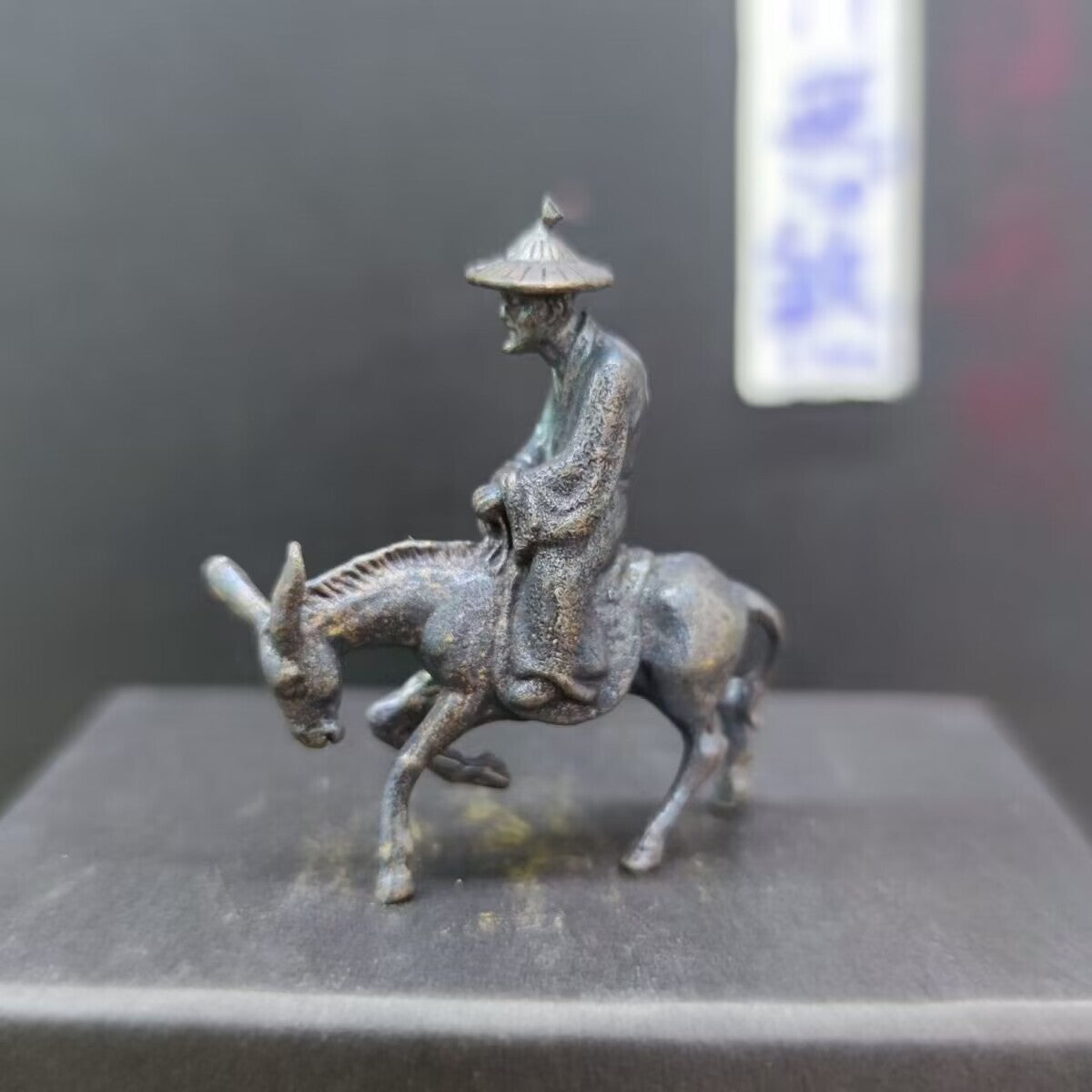 Chinese Bronze Copper Statue Hand Carved Donkey rider Figurine