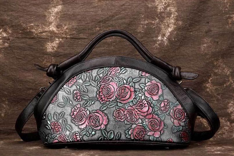 Natural Skin Shoulder Crossbody Tote Handbag Genuine Embossed Leather Retro Bags