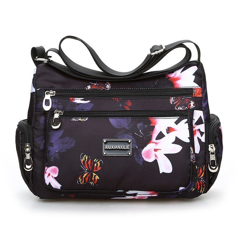 Fashion Floral Pattern Messenger Bag Nylon Shoulder Bag Flower Pattern Handbags