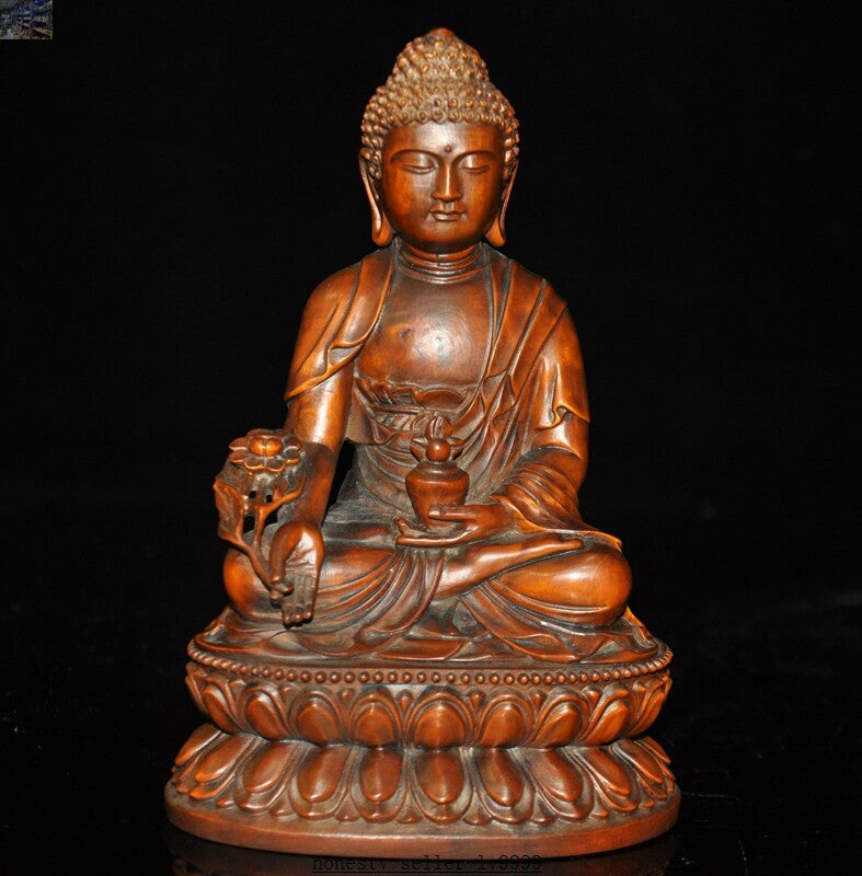 Tibet Buddhism Boxwood Wood Amitabha Sakyamuni Shakyamuni Medicine Buddha Statue