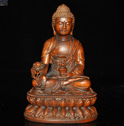 Tibet Buddhism Boxwood Wood Amitabha Sakyamuni Shakyamuni Medicine Buddha Statue