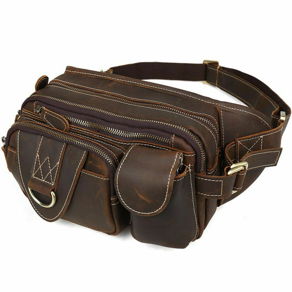 Men's real leather waist bag sling bag belt pack small sports running bum bag