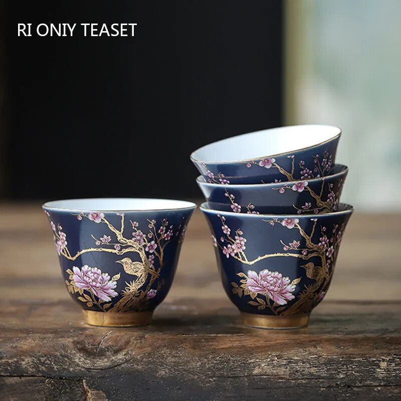 2.4" Ceramic Teacup Hand Painted Flowers Tea Bowl Handmade Tea Cup Tea Set Decor