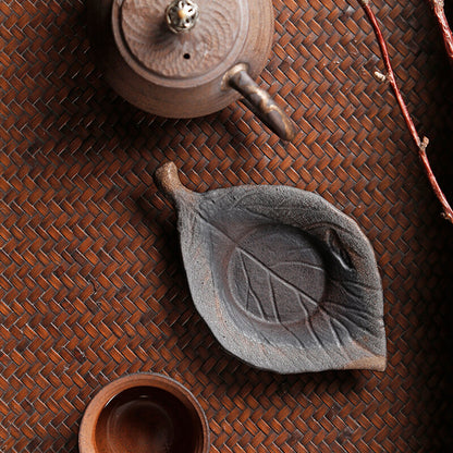 One Saucer For Tea Cup Crude Pottery Chinese Coaster Leaf Shape Design Cup Mat