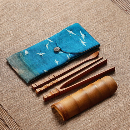 Cotton Linen Storage Bag Set Kung Fu Tea Set Bag Bamboo Tea Clip Accessories