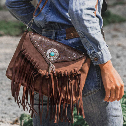 Celela Turquoise Fringe Studded Women Crossbody shoulder Bags Handbag Purse GU