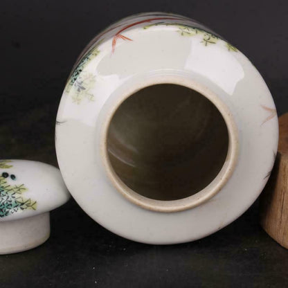 Vintage Antiques Handmake Porcelain Pastel Fish Pattern Tea Leaf Jar Qq32