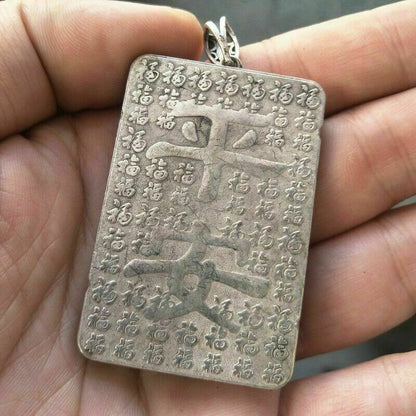 Tibet Silver Handmade Force Tiger Statue Amulet Necklace Pendant Gift Decoration