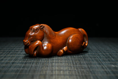 Chinese Collection Boxwood Hand-carved Exquisite Horse Statue