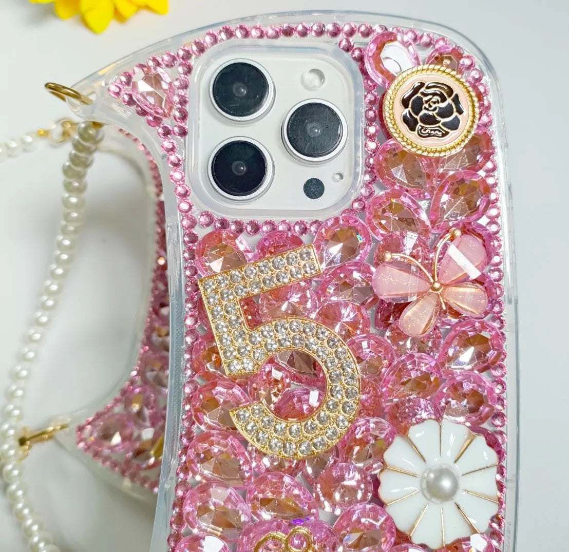 Diamonds Inlaid Flower Suitable for iPhone 17 ProMax/16/15/14 Mobile Phone Case