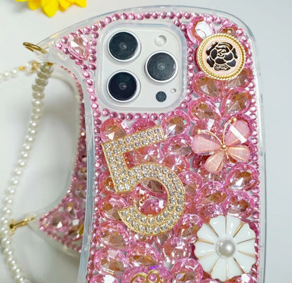 Diamonds Inlaid Flower Suitable for iPhone 17 ProMax/16/15/14 Mobile Phone Case