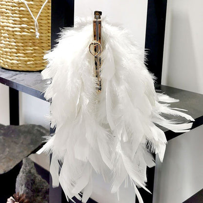 Elegant Purse Feather Handbag Clutch White Pearl Chain Shoulder Bag 20*15*18 CM