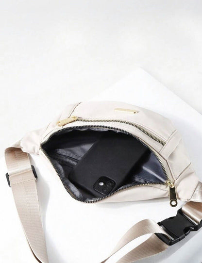 White Fashion Fanny Pack Waist Bag With Gold Lining