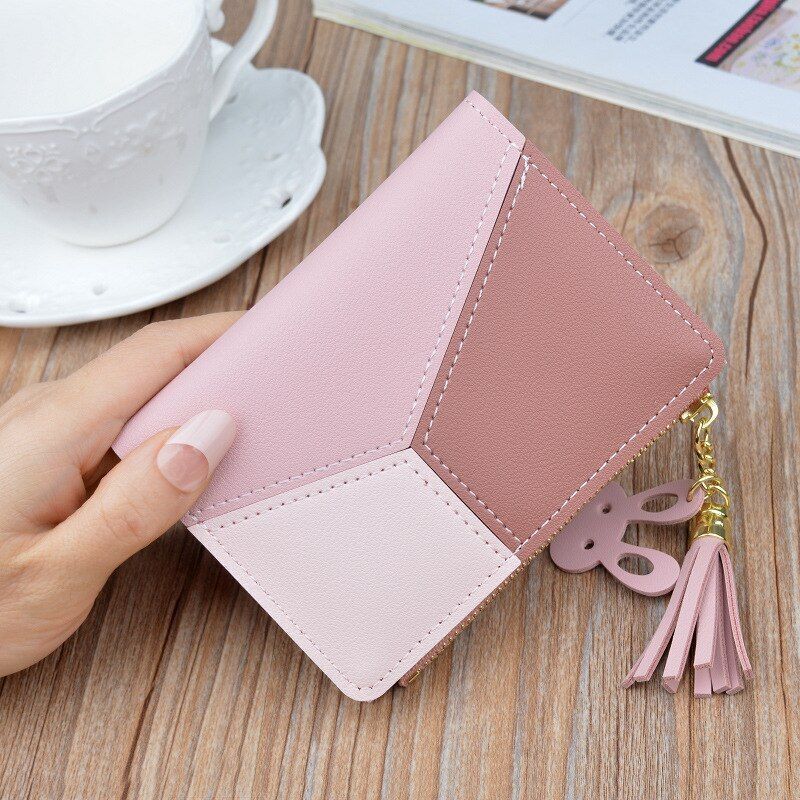 Geometric Wallet Pocket Purse Card Holder Pink Patchwork Money Bag 12*9*1.8 CM