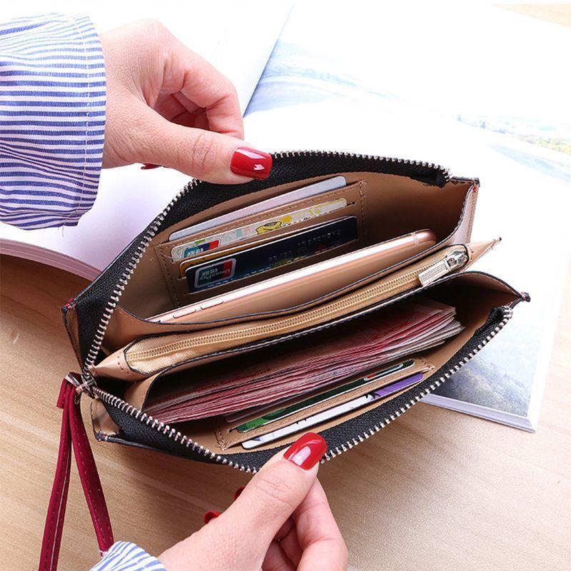Vintage Synthetic Leather Zipper Clutch Wallet Large Coin Purse Card Holder 1 PC