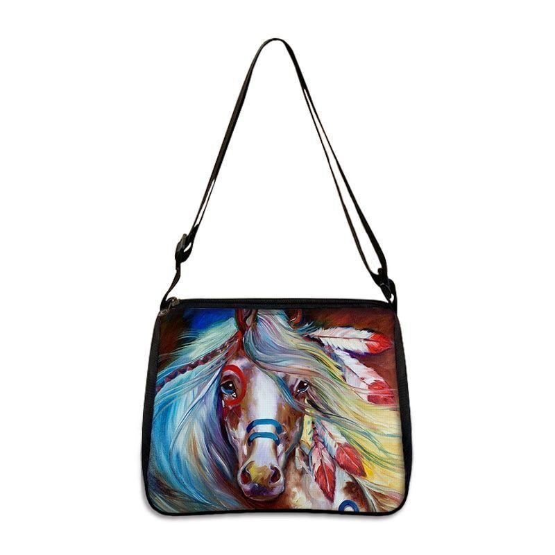 Horse Print Handbag Canvas Shoulder Bag Messenger Bags Travel Crossbody Nylon