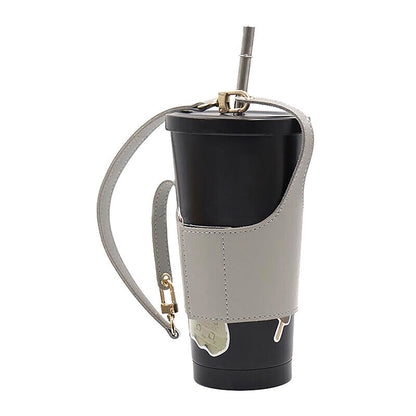 Leather Cup Cover Pouch Portable Water Bottle Sleeve Bag Leather Carrying Strap