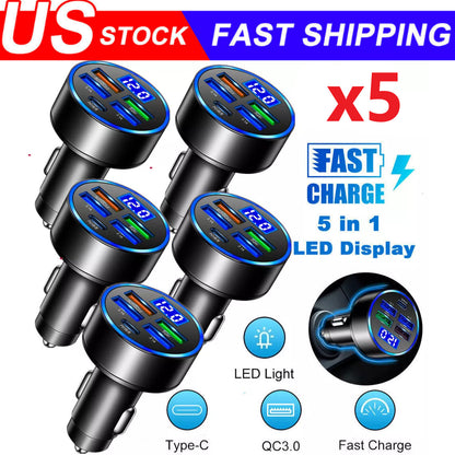5PCS 4 USB Port Super Fast Car Charger Adapter for iPhone Samsung Android Phone
