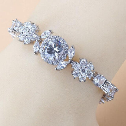Blue Sapphire White Topaz 925 Sterling Silver Tennis Gemstone Bracelet Jewelry