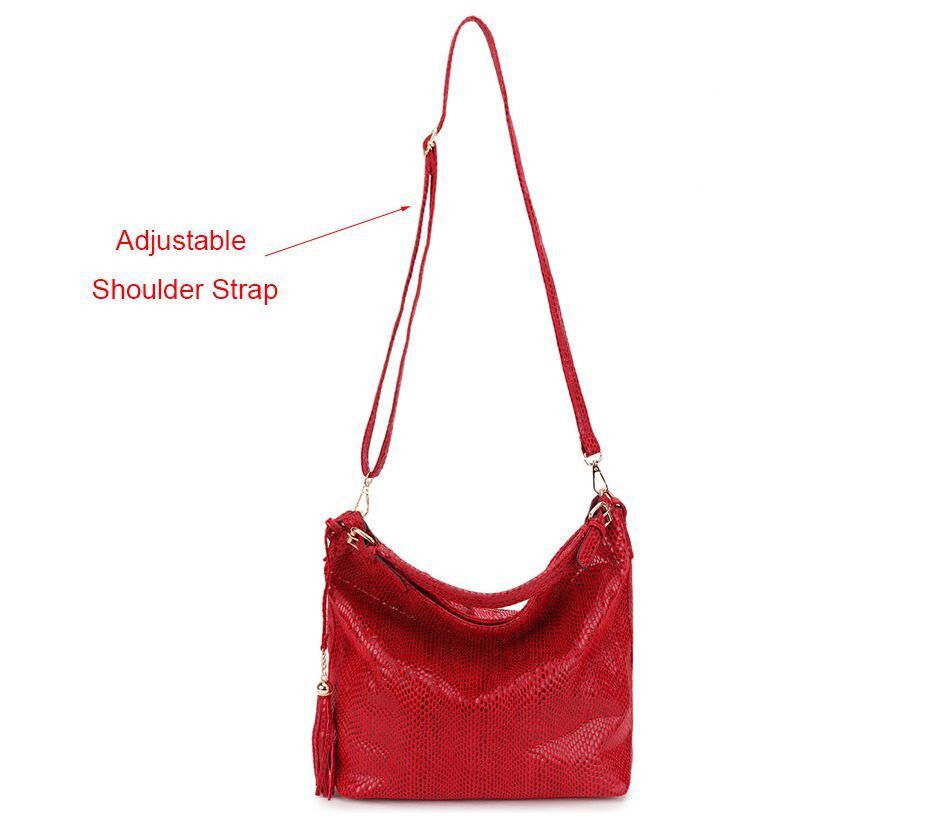 Snake Pattern Shoulder Bag Serpentine Hobo Bag Tassel Handbag Purse Big Red Tote